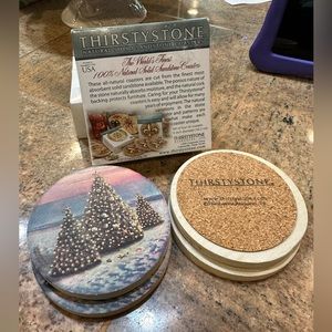 Thirstystone Natural Sandstone Coasters Christmas Tree on Beach Sunset Starfish